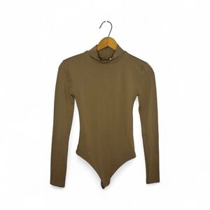 Babaton Aritzia Long Sleeve Mock Neck Bodysuit Brown Taupe Neutral Basics